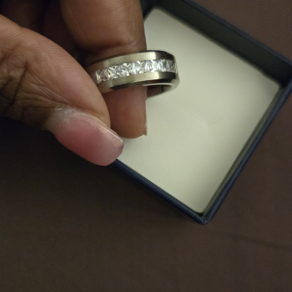 Silver Band Ring with Clear Stones